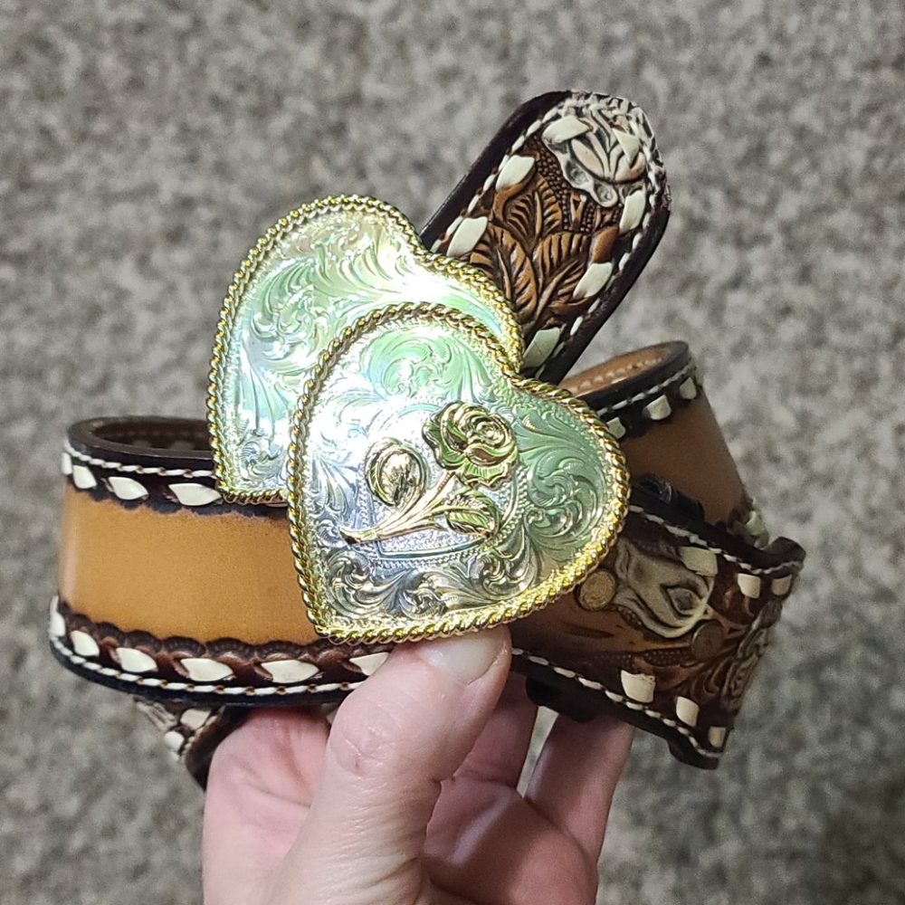 Brazos Joe Leather Belt Silver Buckle 36